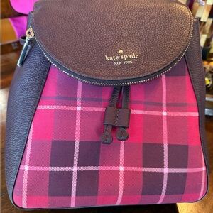 kate spade Pink Plaid Leather-Trim Backpack